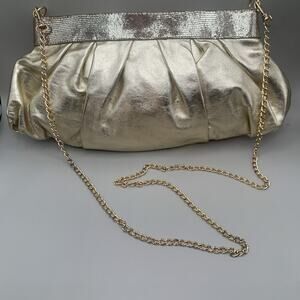 Carlos Falchi CHI Y2K Metallic Gold Ruched Leather Chain Shoulder Bag